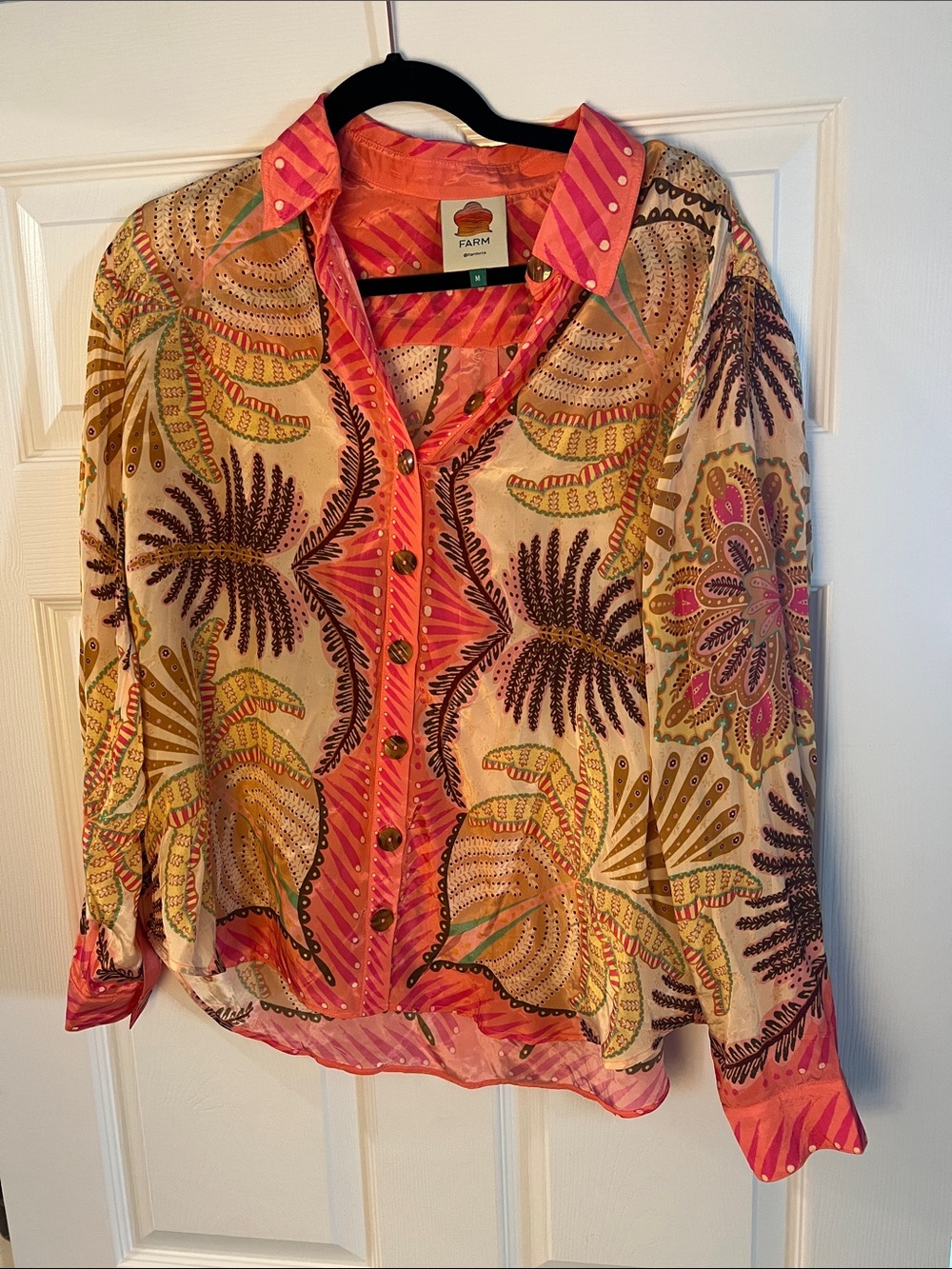 FARM Rio Pink, Yellow & Green Printed Button-Front Blouse